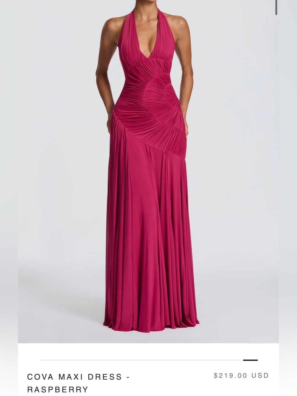 Babyboo Halter Ruched Maxi Dress in Raspberry